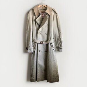 Vintage Baracuta Long Cotton Trench Coat Beige Men’s 42L Wool Plaid Liner
